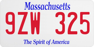 MA license plate 9ZW325