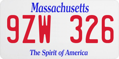 MA license plate 9ZW326