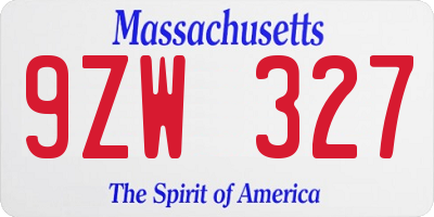 MA license plate 9ZW327