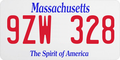 MA license plate 9ZW328