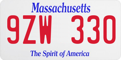 MA license plate 9ZW330