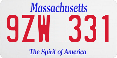 MA license plate 9ZW331