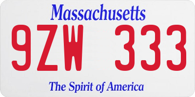 MA license plate 9ZW333