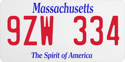 MA license plate 9ZW334
