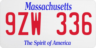 MA license plate 9ZW336