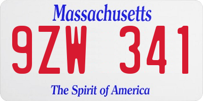 MA license plate 9ZW341