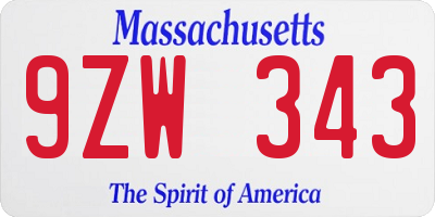 MA license plate 9ZW343