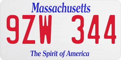 MA license plate 9ZW344