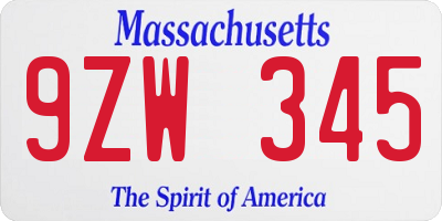 MA license plate 9ZW345