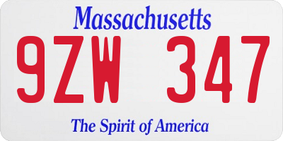 MA license plate 9ZW347