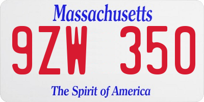 MA license plate 9ZW350