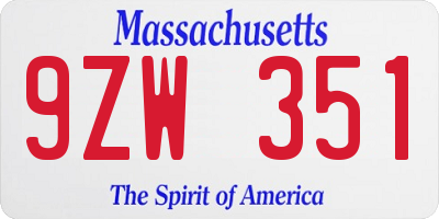 MA license plate 9ZW351
