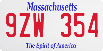 MA license plate 9ZW354