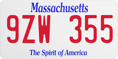 MA license plate 9ZW355