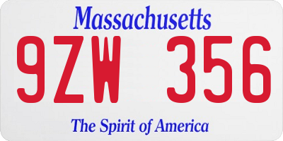 MA license plate 9ZW356