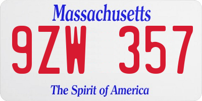 MA license plate 9ZW357
