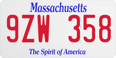 MA license plate 9ZW358