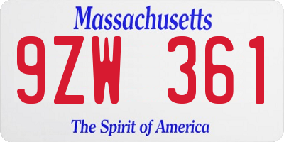 MA license plate 9ZW361