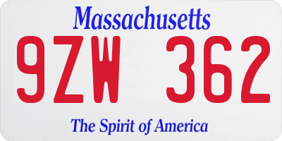 MA license plate 9ZW362