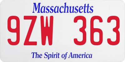 MA license plate 9ZW363