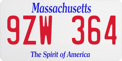MA license plate 9ZW364