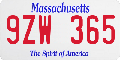 MA license plate 9ZW365