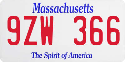 MA license plate 9ZW366