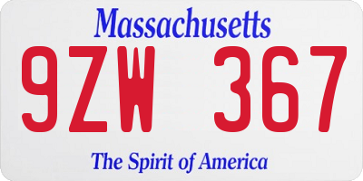 MA license plate 9ZW367