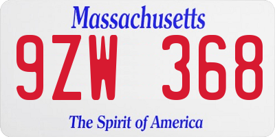 MA license plate 9ZW368