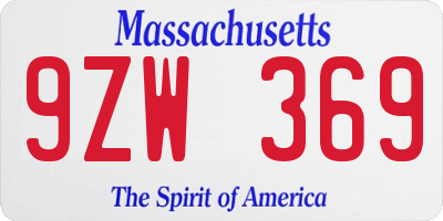 MA license plate 9ZW369