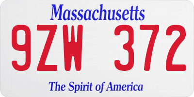 MA license plate 9ZW372