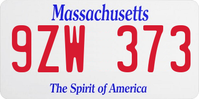 MA license plate 9ZW373