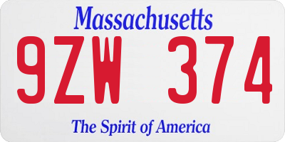 MA license plate 9ZW374