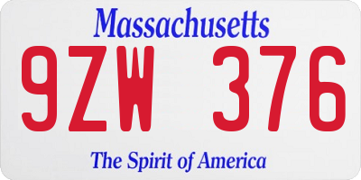 MA license plate 9ZW376