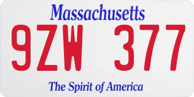 MA license plate 9ZW377