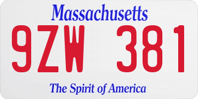 MA license plate 9ZW381