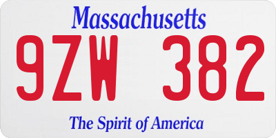 MA license plate 9ZW382