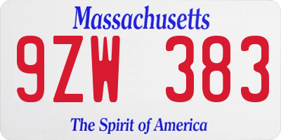 MA license plate 9ZW383