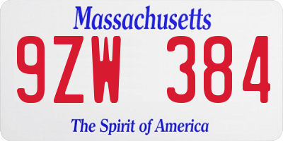 MA license plate 9ZW384