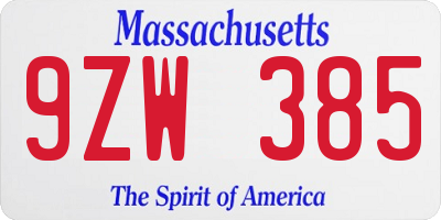 MA license plate 9ZW385