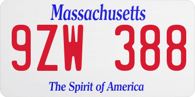 MA license plate 9ZW388