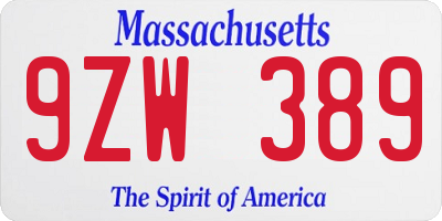 MA license plate 9ZW389