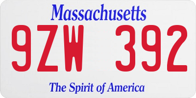 MA license plate 9ZW392