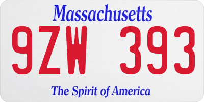 MA license plate 9ZW393