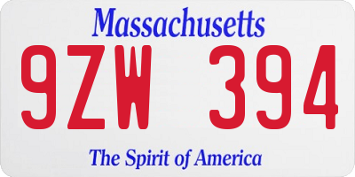 MA license plate 9ZW394