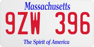 MA license plate 9ZW396