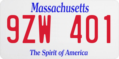 MA license plate 9ZW401