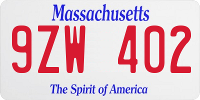 MA license plate 9ZW402