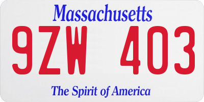 MA license plate 9ZW403