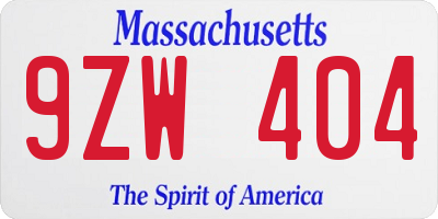 MA license plate 9ZW404